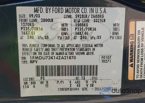 2004 Ford Explorer Nbx/Xlt z USA, uszkodzony, nr VIN 1FMDU73K14ZA21870